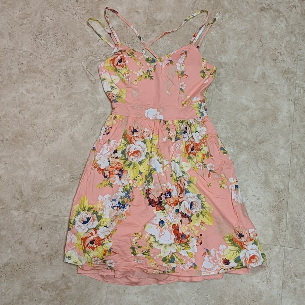 Pink floral size 5 strappy dress